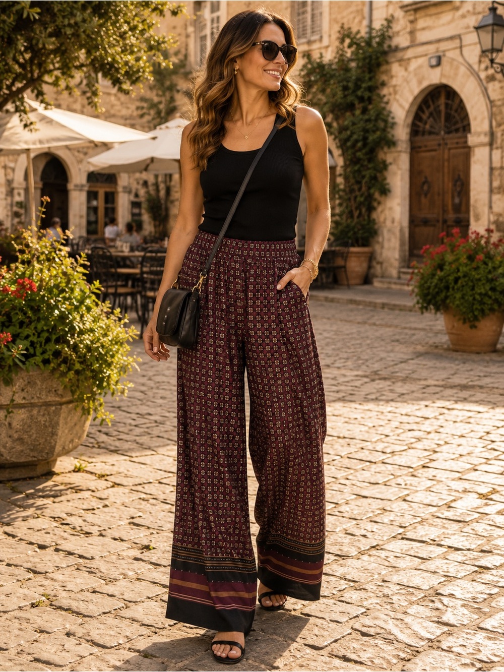 Reitmans Tall Wide Leg Pants Women’s 12 Tall Silky Pull-On Palazzo Printed